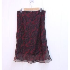 New‎ York & Company Red Black Pattern Midi Skirt Women's S / #1019
